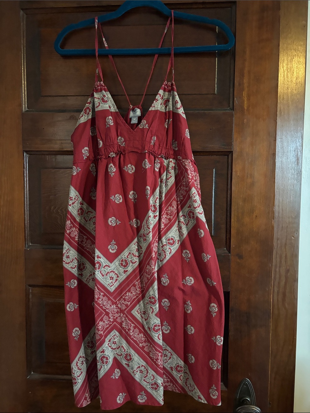 Red Bohemian Mini Dress with Spaghetti Straps